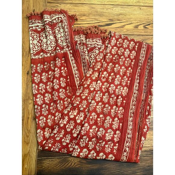 Scarf from rajistan India red cream print - Picture 1 of 3